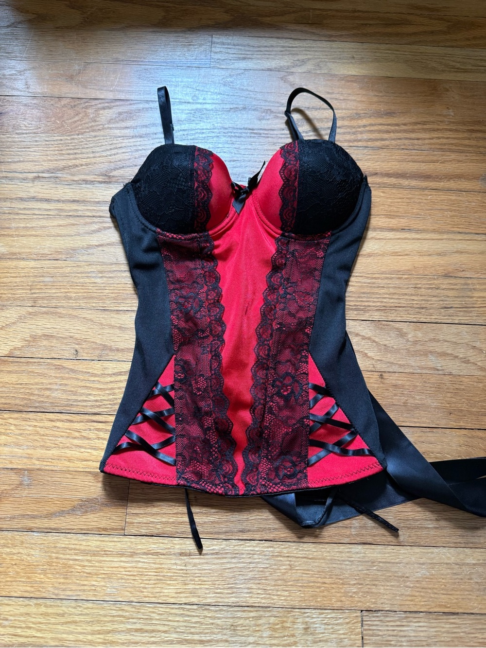 Red & Black Lace Bustier Corset Top - Women Intimates